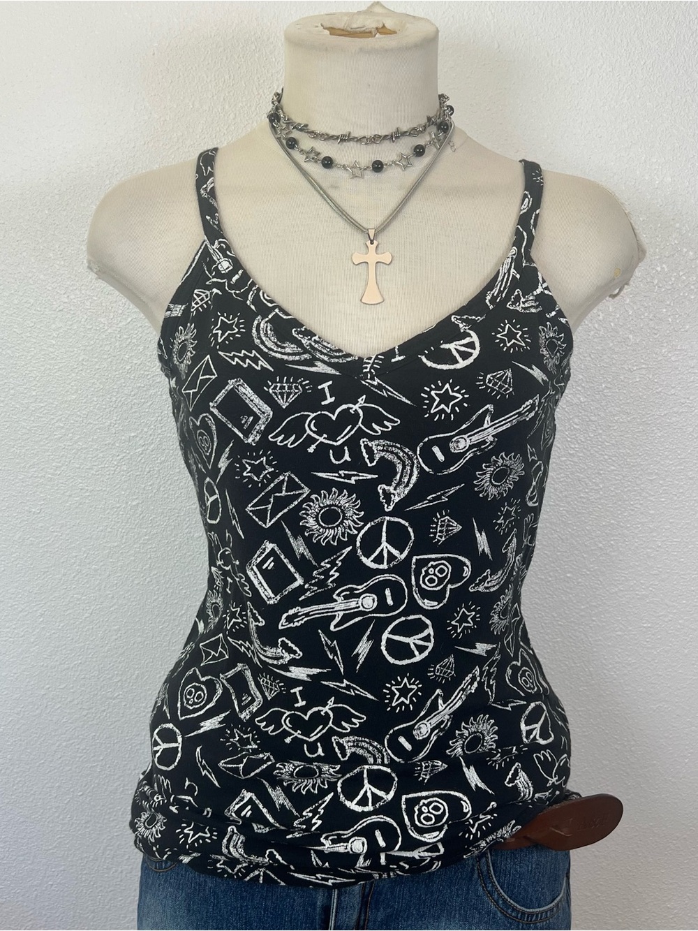 Y2K Black Graphic Print Cami Tank Top